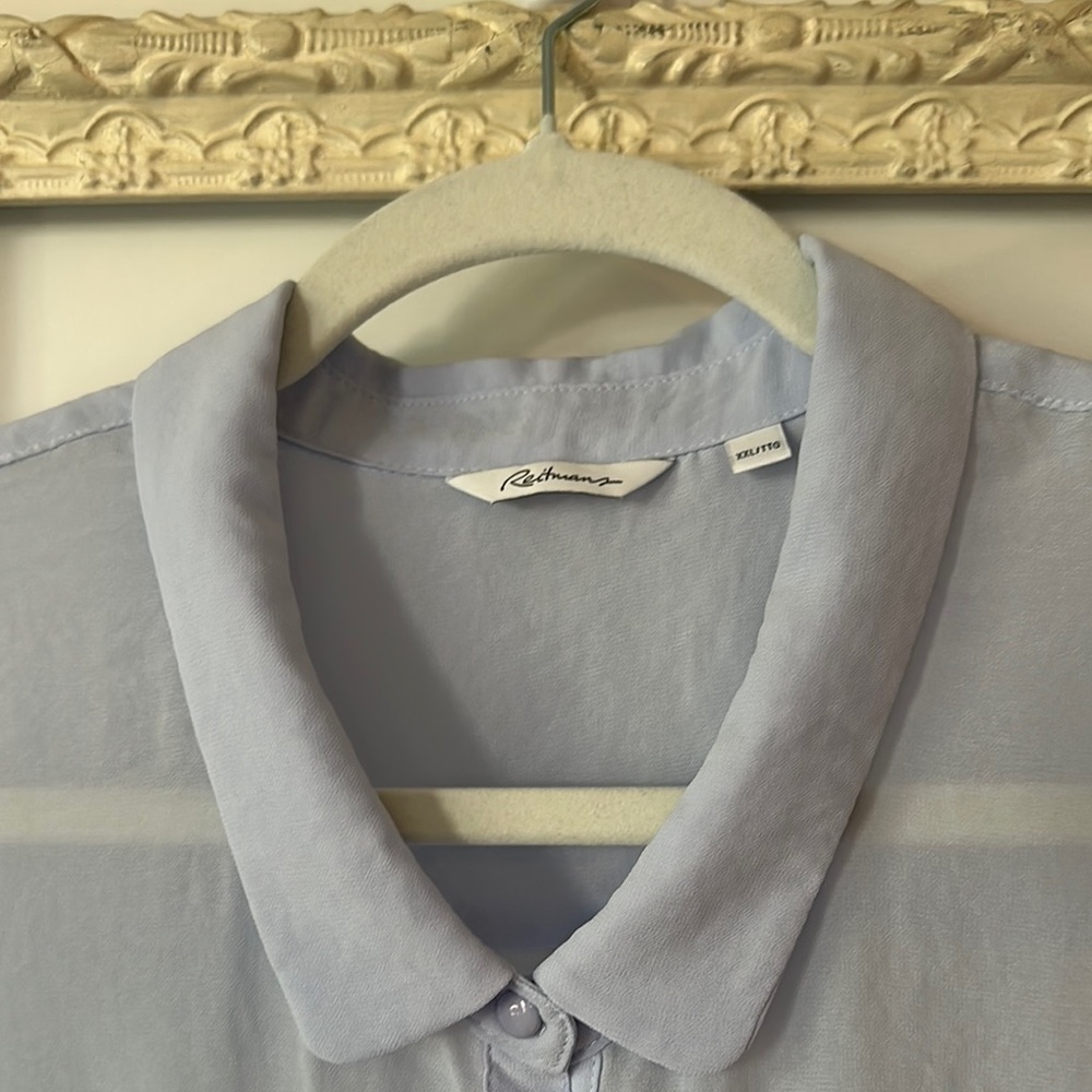 REITMANS | Vintage Embroidered Sleeveless Blue Button Up Sheer Blouse Top - Picture 3 of 12